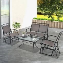 Tangkula 4PCS Outdoor Glider Chair & Table Set Patio Conversation Furniture Set