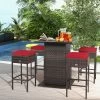 Tangkula Tangkula 5PCS Patio Bar Set Rattan Bar Furniture Set W/ Table & 4 Cushioned Stools Red -Tangkula GUEST f21cb654 09f9 4813 94dd 39ffbf241ce7