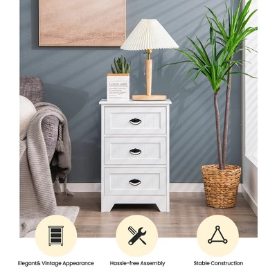 Tangkula End Table Nightstand Bedroom Storage W/ 3 Drawers & Wood Slide White 9 Tangkula End Table Nightstand Bedroom Storage W/ 3 Drawers & Wood Slide White - Image 7