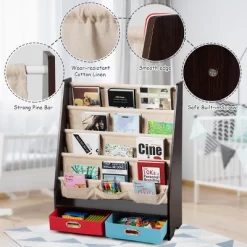 Tangkula Espresso Book Rack Kids Toys Organizer Shelves With 4 Sling Bookshelf And 2 Boxes 17 Tangkula Espresso Book Rack Kids Toys Organizer Shelves With 4 Sling Bookshelf And 2 Boxes -Tangkula GUEST f2579bbe 4a66 43a3 9b4e f1b39d1fcc99