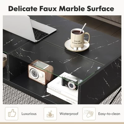 Tangkula High-gloss LED Coffee Table W/ Faux Marble & Tempered Glass Top 4 Storage Cubes 6 Tangkula High-gloss LED Coffee Table W/ Faux Marble & Tempered Glass Top 4 Storage Cubes - Image 4