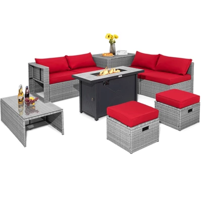 Tangkula 9 PCS Patio Furniture Set With 42" 60,000 BTU Fire Pit Outdoor Space-Saving Sectional Sofa Set With Storage Box Black/Gray/Navy/Red/Turquoise/Off White 16 Tangkula 9 PCS Patio Furniture Set With 42" 60,000 BTU Fire Pit Outdoor Space-Saving Sectional Sofa Set With Storage Box Black/Gray/Navy/Red/Turquoise/Off White - Image 14
