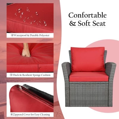 Tangkula 4-Piece Rattan Wicker Patio Outdoor Furniture Sofa Set With Cushions & Tempered Glass Table 10 Tangkula 4-Piece Rattan Wicker Patio Outdoor Furniture Sofa Set With Cushions & Tempered Glass Table - Image 8