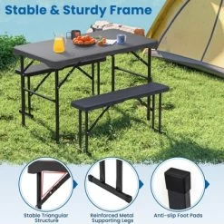 Tangkula Outdoor Table Bench Set Folding Picnic Table Set W/ 2 Benches Sturdy Metal Frame -Tangkula GUEST f29174ef 483e 479a 96ae 8c5876e2f328