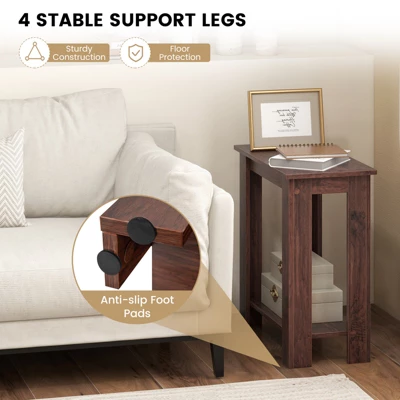 Tangkula Wood End Table 2-tier Rectangular Side Table Home Accent Table W/ Storage Shelf Small Night Stands Sofa Side Coffee Table Mahogany/White 5 Tangkula Wood End Table 2-tier Rectangular Side Table Home Accent Table W/ Storage Shelf Small Night Stands Sofa Side Coffee Table Mahogany/White - Image 3