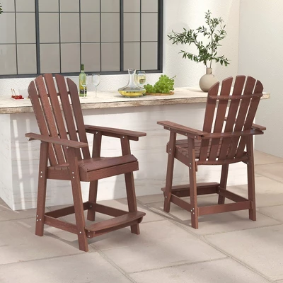 Tangkula Tall Adirondack Chair HDPE Outdoor Bar Stools With Armrests 4.5” Wide Footrest Patio Adirondack Barstools All-Weather Balcony Chairs Brown 5 Tangkula Tall Adirondack Chair HDPE Outdoor Bar Stools With Armrests 4.5” Wide Footrest Patio Adirondack Barstools All-Weather Balcony Chairs Brown - Image 3