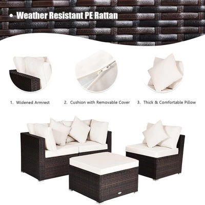 Tangkula 4PCS Rattan Patio Sofa Conversation Set Outdoor Furniture Set W/ Cushion 6 Tangkula 4PCS Rattan Patio Sofa Conversation Set Outdoor Furniture Set W/ Cushion - Image 4