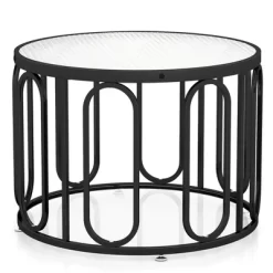 Tangkula 2-Tier 24" Round Coffee Table W/ Oval Swivel Brackets & Reeded Tempered Glass -Tangkula GUEST f2fa86d9 93a7 4562 871d b12a54a5e04a