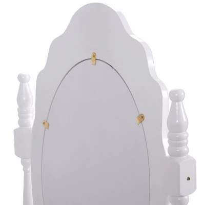 Tangkula White Vanity Mirror Wood Makeup Dressing Table Stool Set White (Mirror, 3 Drawers, Stool) 7 Tangkula White Vanity Mirror Wood Makeup Dressing Table Stool Set White (Mirror, 3 Drawers, Stool) - Image 5