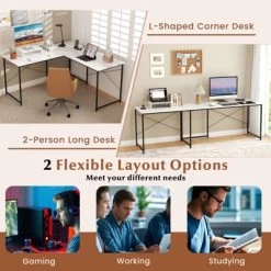 Tangkula L-Shaped Computer Desk With Power Outlets 95” Long 2-Person Desk With Monitor Shelf Modern Corner Desk Gaming Table With USB Ports White -Tangkula GUEST f371d40a a651 4e14 823d ecb9f9669bd9
