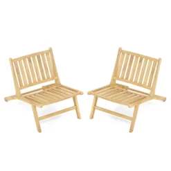 Tangkula 2PCS Teak Wood Outdoor Reclining Chair Natural Mid Century Accent Chair W/ Backrest -Tangkula GUEST f373cd8c dcbc 4417 911e efa370c829ee