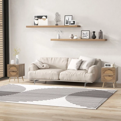 Tangkula Rattan Nightstand Set Of 2 End Side Table With 2 Rattan Drawers Pine Wood Legs Wood Accent Table 11 Tangkula Rattan Nightstand Set Of 2 End Side Table With 2 Rattan Drawers Pine Wood Legs Wood Accent Table - Image 9