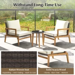 Tangkula 3 PCS Patio Chair Set Wicker Chair & Side Table Set W/ Tempered Glass Tabletop -Tangkula GUEST f3819f80 c26d 41af b7d3 2488d50bd070
