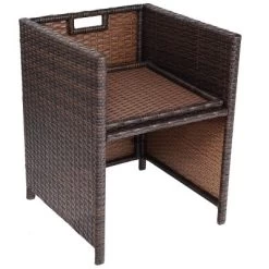 Tangkula 10 PCS Outdoor Patio Dining Set 4 Cushioned Ottomans And 6 Armchairs Metal Rattan Wicker Furniture Garden