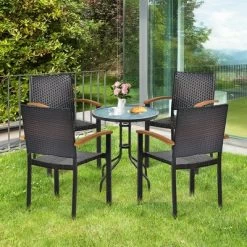 Tangkula 4PCS Stackable Patio Wicker Dining Chair Rattan Armchair Outdoor Yard