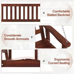 Tangkula Wooden Porch Swing 2-Person Hanging Swing Chair W/ Adjustable Galvanized Metal Chains -Tangkula GUEST f3f4d539 65bc 4986 b505 03655b43f2a9