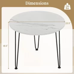 Tangkula Small Round Coffee Table W/ Thickened Tabletop & Metal Tripod Legs Faux Marble White -Tangkula GUEST f3fb6905 dfe0 4af2 a7b9 fb43fef819f2