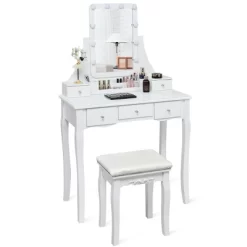 Tangkula LED Vanity Table Makeup Dresser Desk W/Drawers &Cushioned Stool Black/Brown/White 18 Tangkula LED Vanity Table Makeup Dresser Desk W/Drawers &Cushioned Stool Black/Brown/White -Tangkula GUEST f42a0f80 ca14 4f2e b7de fbf29363efa6
