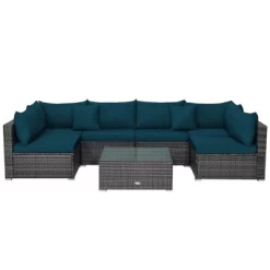 Tangkula Set Of 7 Patio Wicker Furniture Set Outdoor Rattan Sectional Sofa With Seat & Back Cushions 2 Throw Pillows Blue 9 Tangkula Set Of 7 Patio Wicker Furniture Set Outdoor Rattan Sectional Sofa With Seat & Back Cushions 2 Throw Pillows Blue -Tangkula GUEST f433c4ed 5b81 4cb8 8850 dabb4027c97c
