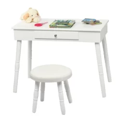 Tangkula Kids Princess Vanity Table Set W/ Chair Crown Mirror White -Tangkula GUEST f4458266 8b9b 4123 a171 092c50006f3f