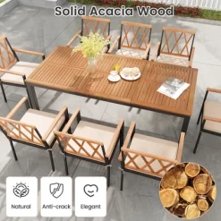 Tangkula 9 PCS Outdoor Patio Dining Set Rectangular Dining Table & Chairs Set For 8 W/Acacia Wood Tabletop Metal Frame -Tangkula GUEST f476c10f b7d7 451d b22a a7b8747c5f68