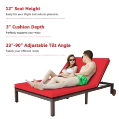 Tangkula Adjustable Patio Rattan 2 Person Recliner Lounge Chair W/ Red Cushion Wheel 18 Tangkula Adjustable Patio Rattan 2 Person Recliner Lounge Chair W/ Red Cushion Wheel -Tangkula GUEST f4912788 61d3 4412 a12c 5d9cdb97b0c3