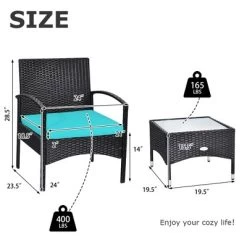 Tangkula 3 PCS Patio Wicker Rattan Furniture Set Coffee Table & 2 Rattan Chair W/ Cushion Turquoise -Tangkula GUEST f4ed7db7 01d2 410d a782 59d64e2dc1ff