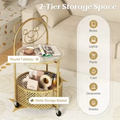 Tangkula 2-Tier Mobile Glass Coffee Table W/ Bear Pattern Storage Basket -Tangkula GUEST f4f53f42 9592 477a a787 e177209c3eb1