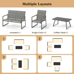 Tangkula 4 Piece Patio Furniture Set Outdoor Metal Conversation Set W/ Padded Fabric Seat -Tangkula GUEST f5383392 33fb 49f7 948d cf4a1bbfb9af