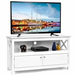Tangkula TV Free Standing Wooden Cabinet Console Media Organizer Home Furniture