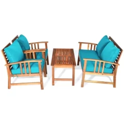 Tangkula 8pcs Wooden Patio Furniture Set Table & Sectional Sofa W/ Turquoise Cushion 20 Tangkula 8pcs Wooden Patio Furniture Set Table & Sectional Sofa W/ Turquoise Cushion -Tangkula GUEST f5936497 3e87 4cb0 b036 ca33493a390c