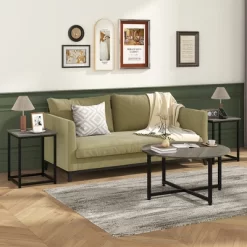 Tangkula Round Nesting Table Set Of 3 Coffee Table W/ 2 End Tables Sturdy Metal Frame