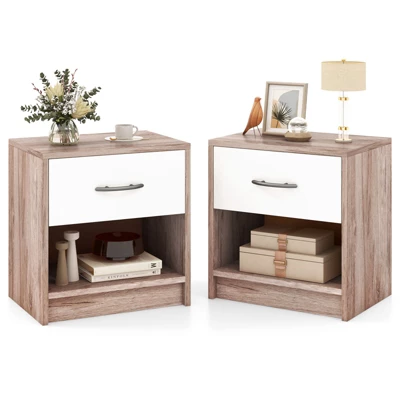 Tangkula 2 PCS Nightstand W/ Drawer Side Table W/ Slide-out Drawer Open Storage Shelf 16 Tangkula 2 PCS Nightstand W/ Drawer Side Table W/ Slide-out Drawer Open Storage Shelf - Image 14