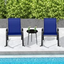 Tangkula 4 PCS Patio Rocking Chair Outdoor Ergonomic Rockers W/ Breathable Fabric Seat Navy