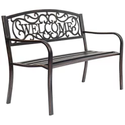 Tangkula Antique Metal Garden Bench Patio Park Outdoor W/ Armrest Welcome Pattern -Tangkula GUEST f64835b2 94b1 4eb6 bc41 f610ddf5078a