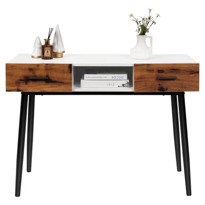 Tangkula 48" Industrial Console Table With 2 Drawers & Middle Open Shelf Narrow Accent Side Table For Entryway 5 Tangkula 48" Industrial Console Table With 2 Drawers & Middle Open Shelf Narrow Accent Side Table For Entryway - Image 3