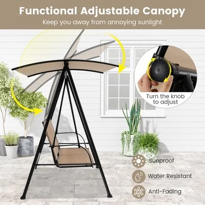 Tangkula 2-Person Patio Swing Seat Swing Bench Canopy Swing Loveseat Outdoor 4 Tangkula 2-Person Patio Swing Seat Swing Bench Canopy Swing Loveseat Outdoor - Image 2