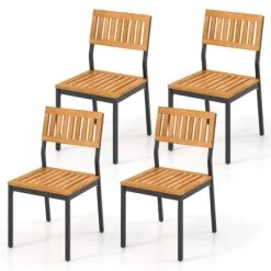 Tangkula Patio Dining Chair Set Of 4 Outdoor Armless Chairs W/Metal And Acacia Wood Frame All-Weather Bistro Chairs -Tangkula GUEST f6de7a0b e10c 4a81 b8ab e5d842549b1b