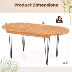 Tangkula 71" Patio Dining Table 6 Person Large Oval Table W/ Teak Wood Tabletop -Tangkula GUEST f6f919fd 74ef 4318 9d40 aa9bfde4af4d