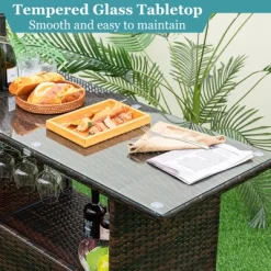 Tangkula 3PCS Wicker Bar Set Height Table 2 Stools W/3 Rows Stemware Racks Garden Patio -Tangkula GUEST f6fb425d 98f3 4841 a8ea 7e656c96d912