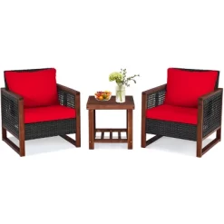Tangkula 3PCS Patio Rattan Bistro Set Acacia Wood Frame Cushioned Sofa And Side Table 16 Tangkula 3PCS Patio Rattan Bistro Set Acacia Wood Frame Cushioned Sofa And Side Table -Tangkula GUEST f721b673 848f 44f0 8b0d 21f98d350937