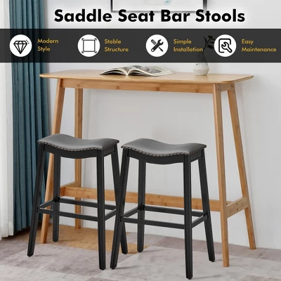 Tangkula Set Of 4 Saddle Bar Stools Bar Height Kitchen Chairs W/ Rubber Wood Legs 6 Tangkula Set Of 4 Saddle Bar Stools Bar Height Kitchen Chairs W/ Rubber Wood Legs - Image 4