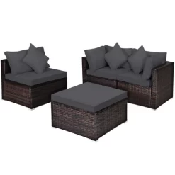 Tangkula 4PCS Rattan Patio Conversation Furniture Set Yard Outdoor W/ Grey Cushion -Tangkula GUEST f797ef2c 1b3c 45b1 9eb1 4fea51e89a9e