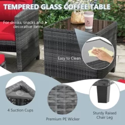 Tangkula 5-Piece Outdoor PE Rattan Conversation Set Wicker Patio Furniture Set With Cushion Ottoman & Coffee Table Red -Tangkula GUEST f7f9c9c7 2c13 481f a615 44862582f451