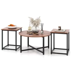 Tangkula Round Nesting Table Set Of 3 Modern / Farmhouse Coffee Table W/2 End Tables -Tangkula GUEST f8219300 ba34 4a4b a8e2 2afbc2b039fb