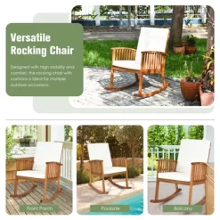 Tangkula Patio Rocking Chair Acacia Wood Rocker W/ Seat & Back Cushions Safe & Comfortable Rocking -Tangkula GUEST f89a553f 32c9 4a13 bc53 d545494bfdd2