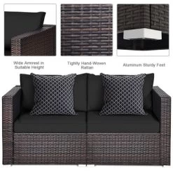 Tangkula 4PCS Rattan Corner Sofa Set Patio Outdoor Furniture Set W/ Black Cushions 15 Tangkula 4PCS Rattan Corner Sofa Set Patio Outdoor Furniture Set W/ Black Cushions -Tangkula GUEST f8bcb4fb feb3 4186 a139 da83db6f81df