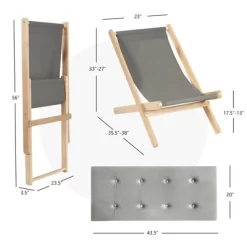 Tangkula Foldable Wood Beach Sling Chair With 3 Adjustable Positions Indoor Living Room Chaise Lounge Grey -Tangkula GUEST f8ea9155 df1f 4adf a434 322b1b44ca87