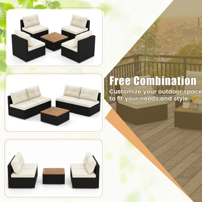 Tangkula 5 Pieces Outdoor Patio Furniture Set Sectional PE Rattan Sofa Set With Cushions And Acacia Wood Coffee Table 8 Tangkula 5 Pieces Outdoor Patio Furniture Set Sectional PE Rattan Sofa Set With Cushions And Acacia Wood Coffee Table - Image 6