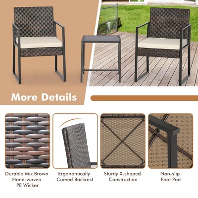 Tangkula 3PCS Patio Rattan Hand-Woven PE Wicker Bistro Set Outdoor Furniture Set W/ Table & Cushion 10 Tangkula 3PCS Patio Rattan Hand-Woven PE Wicker Bistro Set Outdoor Furniture Set W/ Table & Cushion - Image 8